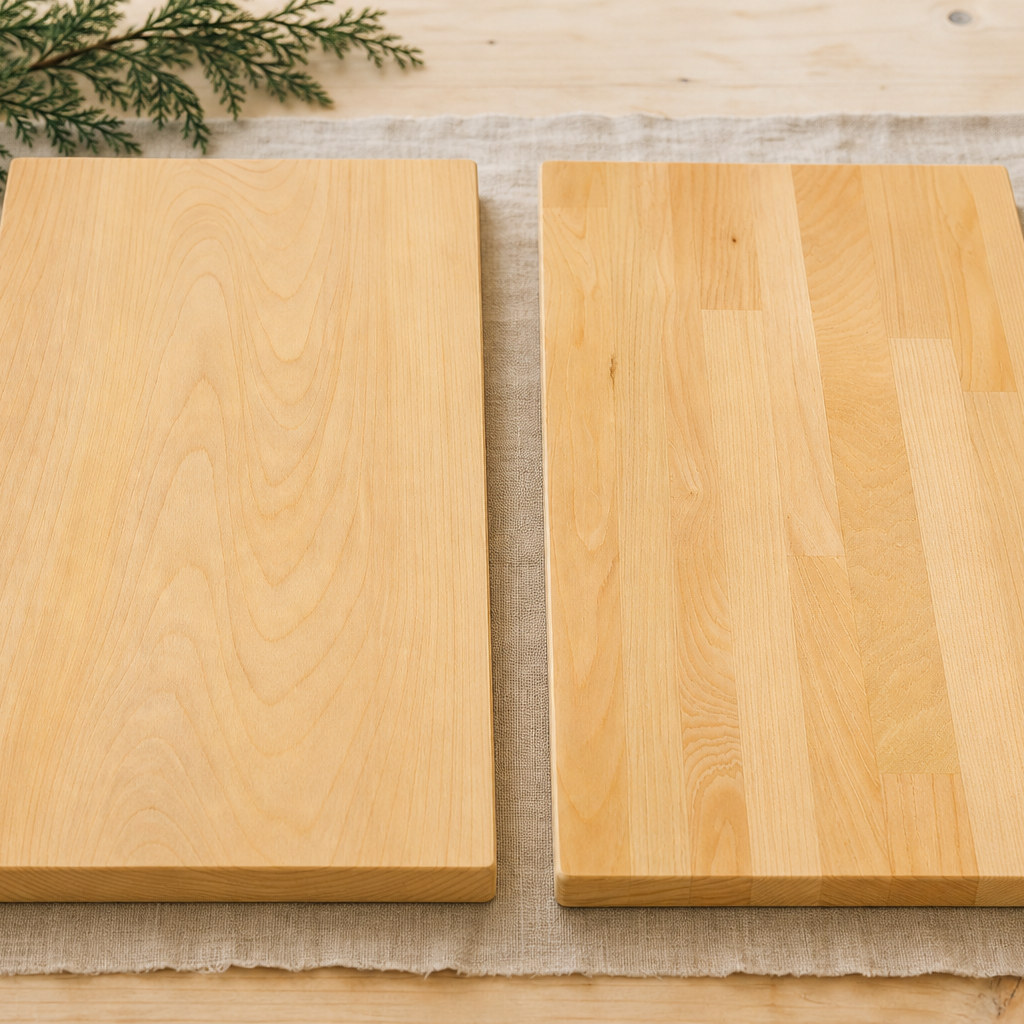 集成材と一枚板 — 同じ青森ヒバでも「作り」が違う二種類のまな板