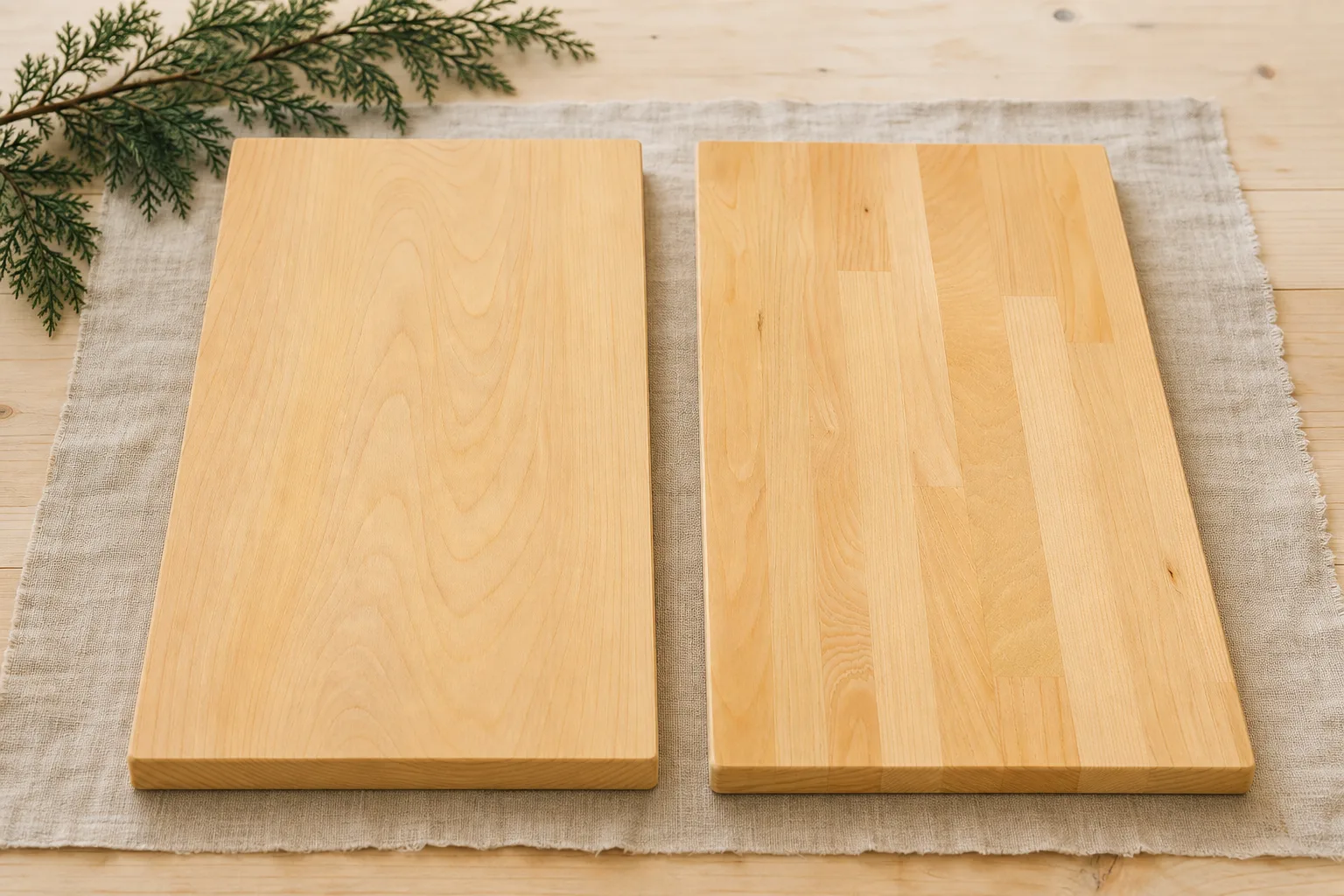 集成材と一枚板 — 同じ青森ヒバでも「作り」が違う二種類のまな板