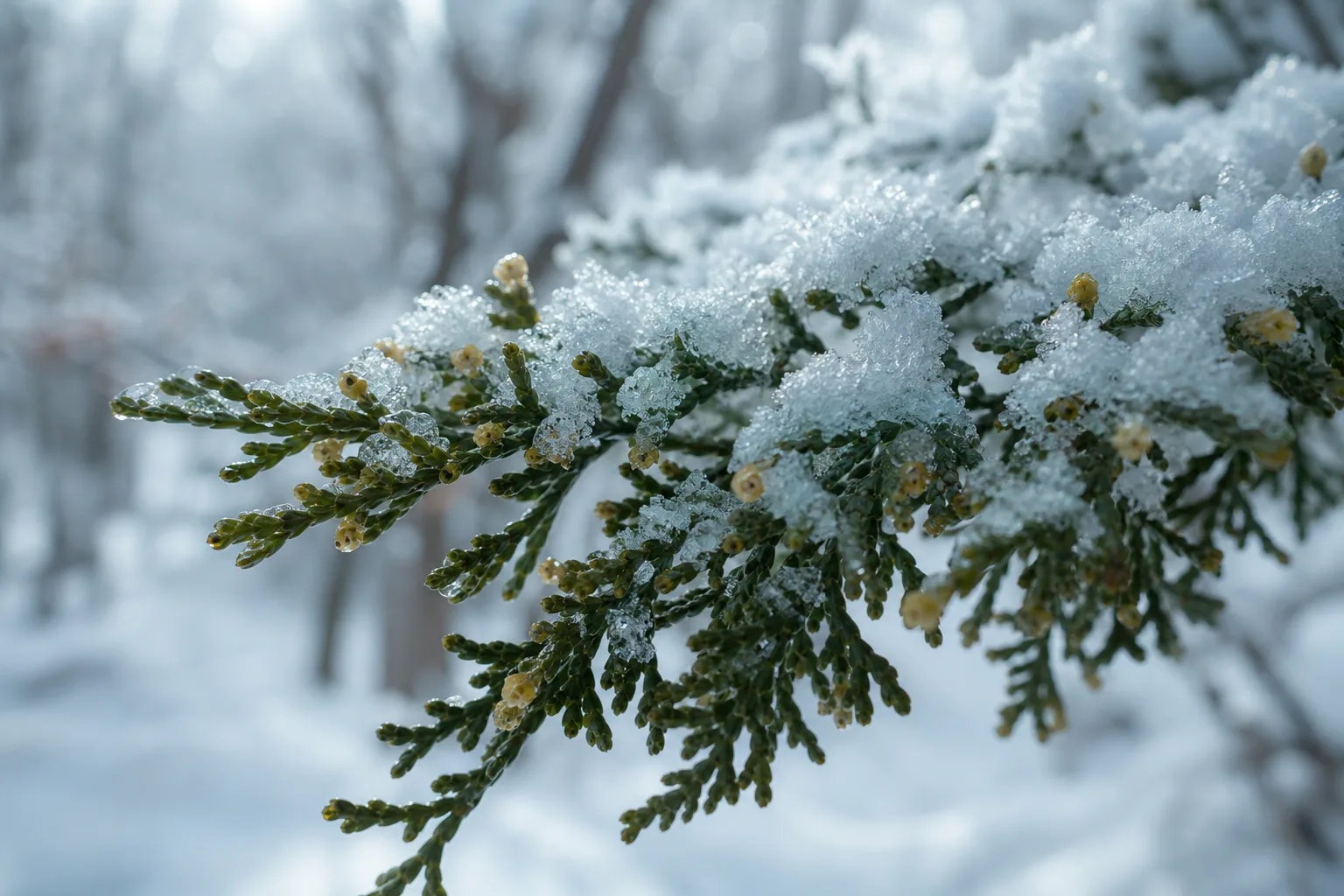 雪深い厳寒期に咲く花 — ヒバの不思議な開花カレンダー